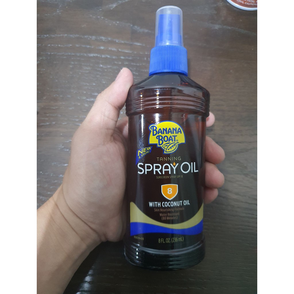 Dầu giúp bắt nắng &amp; bảo vệ da Banana Boat Sunscreen Deep Tanning Oil Sunscreen Spray SPF 8 236ml (Mỹ)