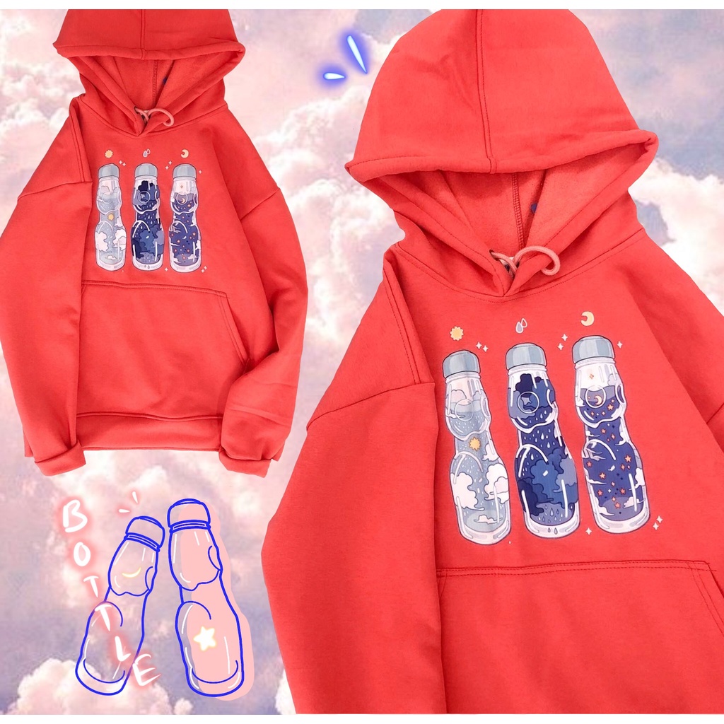 Áo Hoodie in hình MEANSTORE nỉ lót bông có mũ oversize unisex nam nữ form rộng phong cách Hàn Quốc - 3 chai hồng cam