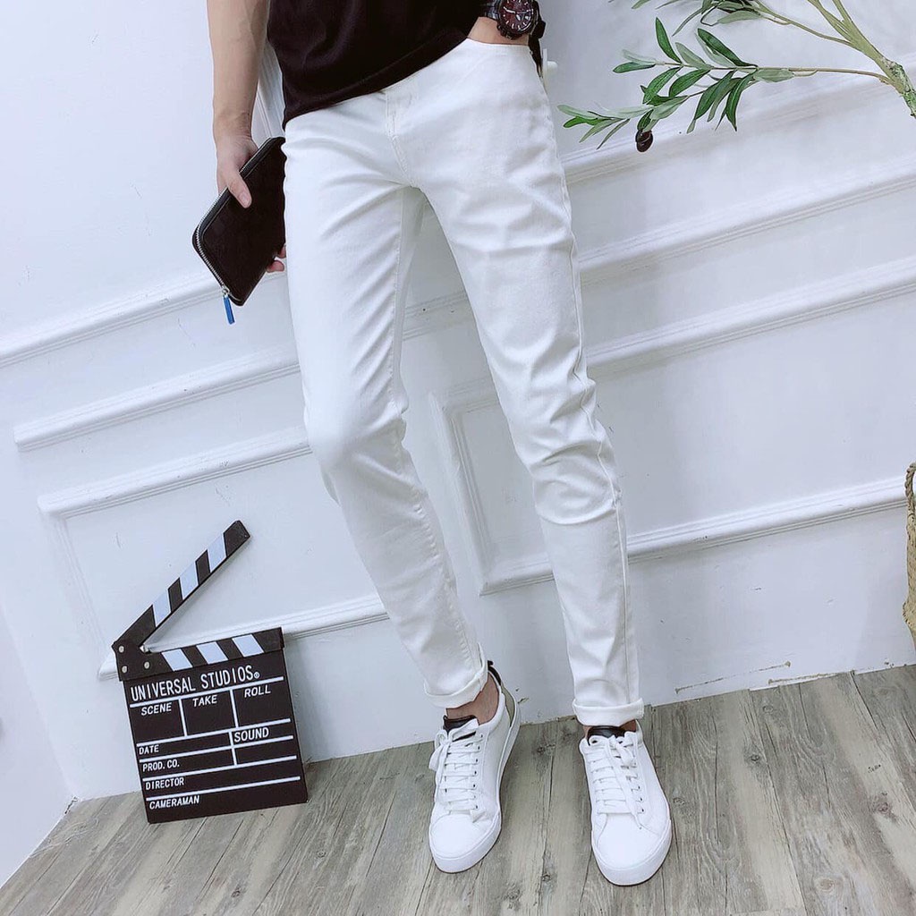 Quần Jean Nam Lb Màu Trắng , Vải Denim Co Giãn, Phom Skiny Fit, Dễ Mix