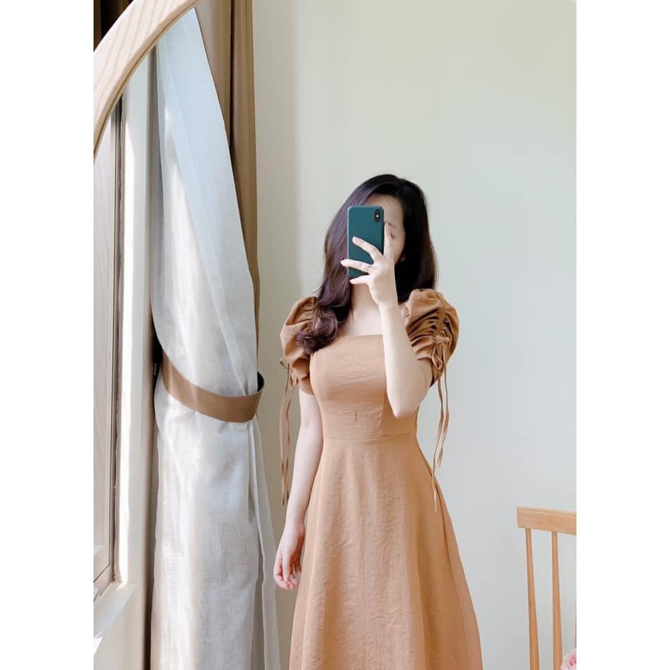 Váy Nữ, Đầm dự tiệc cổ vuông tay bồng rút dây sang chảnh B009 | BigBuy360 - bigbuy360.vn