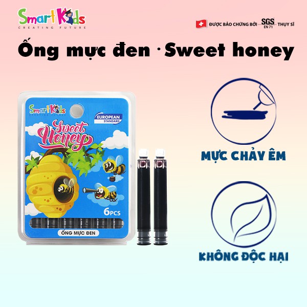 ỐNG MỰC MÀU ĐEN, SK-Fl2002BL, smartkids (30 ống/hộp). Dành cho học sinh cấp 1. Mực chảy đều, thấm nhanh, không lem mực.