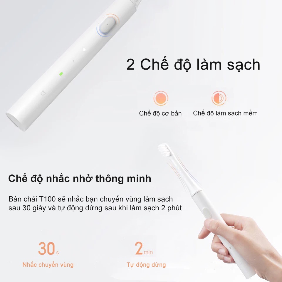 Bàn chải điện thông minh Xiaomi Mijia T100 bảo vệ nướu kháng nước IPX7 pin siêu bền có bán rời đầu bàn chải HB88