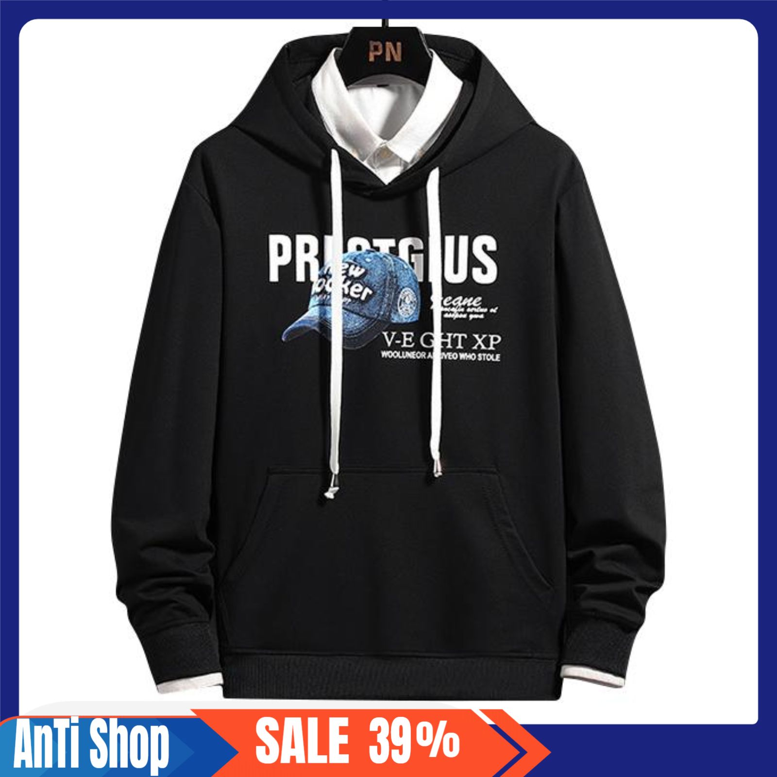 ÁO HOODIE NÓN NAM MÀU ĐEN CHẤT VẢI NỈ HÀNG FREESIZE 1 CỠ FORM DÁNG RỘNG DƯỚI 65KG MẶC VỪA (HÌNH NÓN) | BigBuy360 - bigbuy360.vn