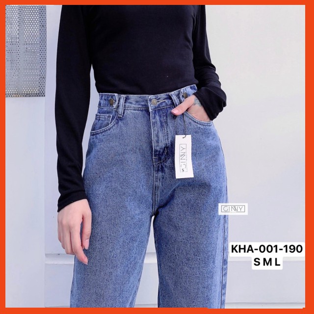 Quần Jean Baggy KHA-001 GINNY | Quần Baggy Jean Cạp Cao | Vải Wash Xịn | Quần Jean Nữ Đẹp