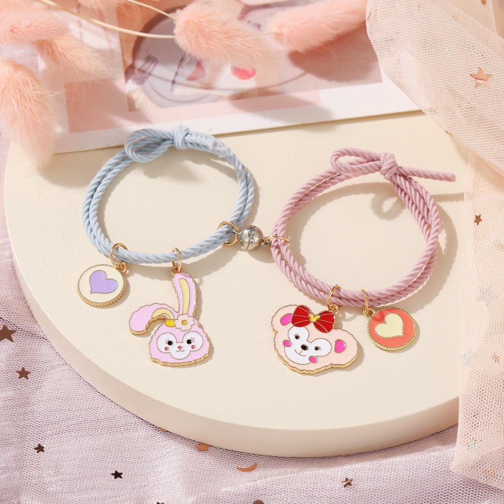 Set 2 Vòng Tay Dây Buộc Tóc Từ Tính Mặt Hình Thú Hoạt Hình Phong Cách Hàn Quốc Cho Nữ