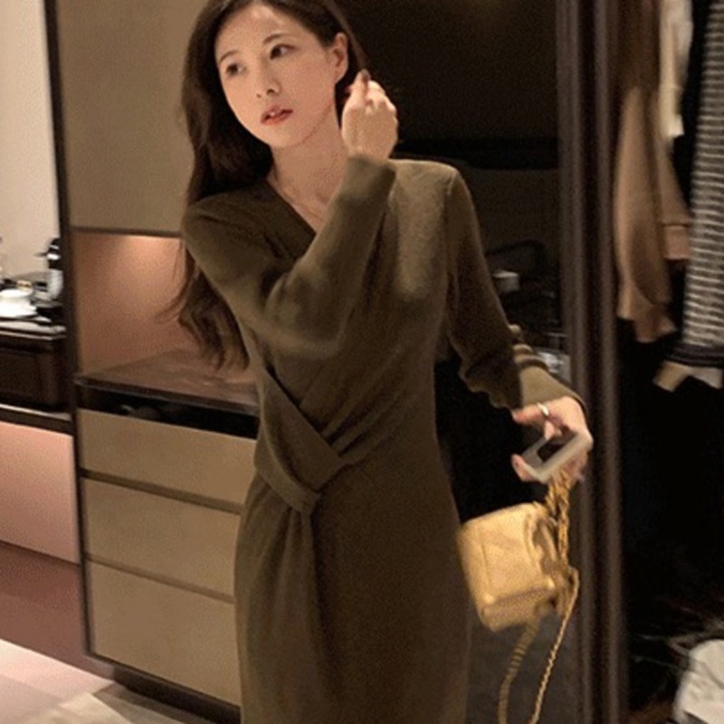 Đầm dệt kim ôm dáng dài qua gối thiết kế mới đơn giản thời trang