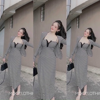 Đầm ôm body sọc  kèm áo khoác tay dài