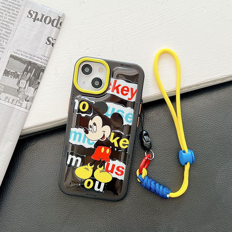 Ốp Điện Thoại Túi Khí Chống Sốc Hình Chuột Mickey Có Dây Cáp Sạc Cho iPhone13promax 12 11 xs XR 4I2R