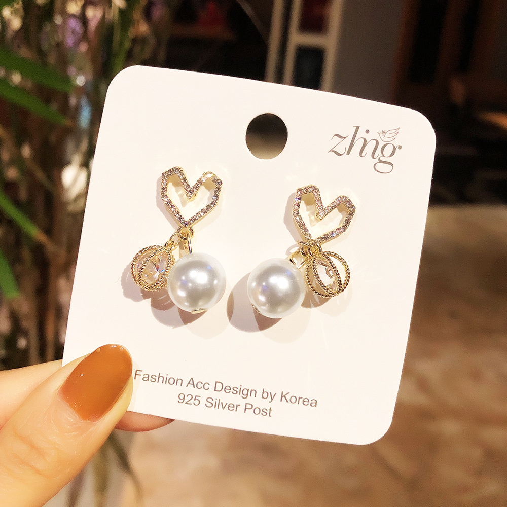 【THEO DÕI cửa hàng của chúng tôi -10K trừ 5K】2021 new South Korea Dongdaemun s925 hoa tai ngọc trai kim cương đầy đủ kim cương tình yêu