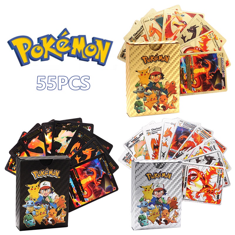 Bộ 55 Thẻ Bài Pokemon Bằng Kim Loại Màu Vàng