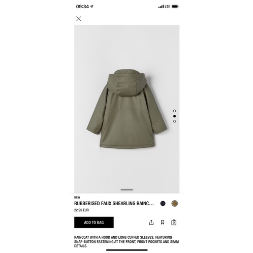 Áo khoác Raincoat Zara lót lông cừu bé trai