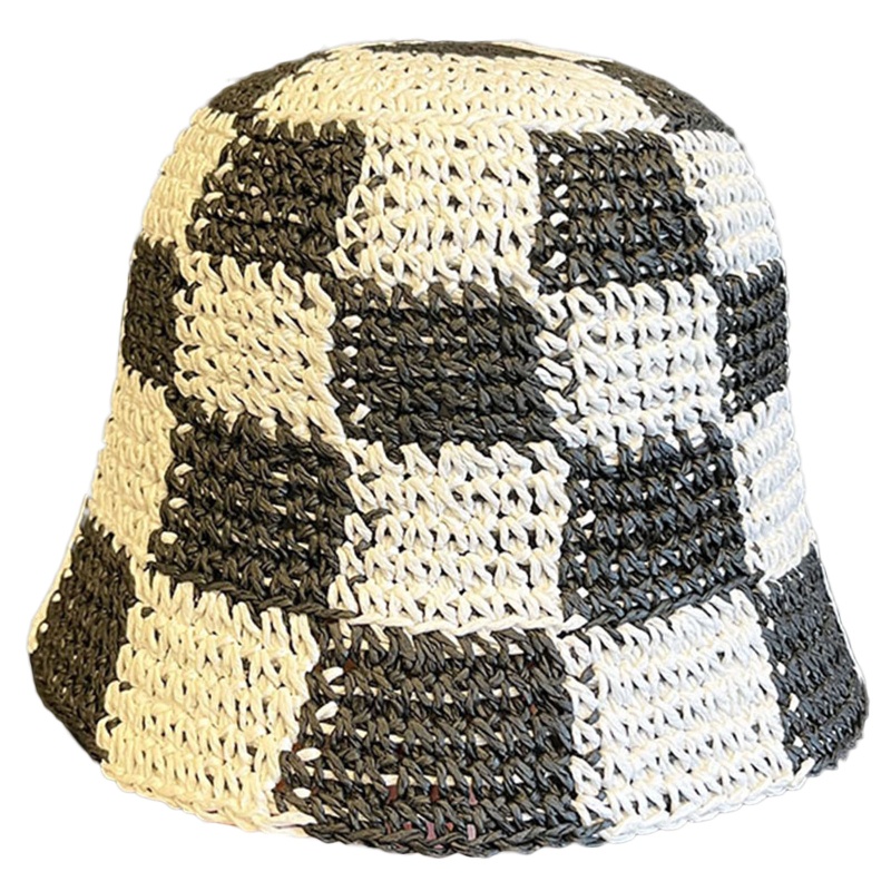 Mũ Bucket Đan Cói Vành Rộng Họa Tiết Bàn Cờ Vua Thời Trang Xuân Hè Cho Nam Và Nữ