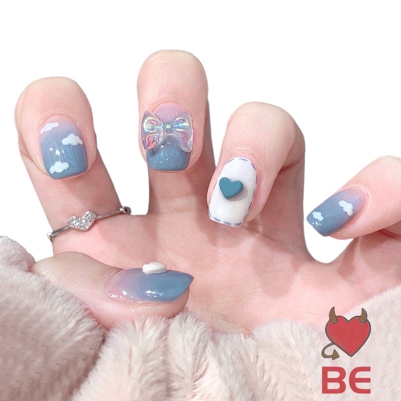 [Hàng mới về]Bộ 24 móng giả charm nơ mix tim