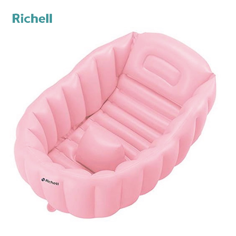 Chậu tắm phao sơ sinh Richell dung tích 34 lít chống trơn trượt gấp gọn đi kèm bơm hơi