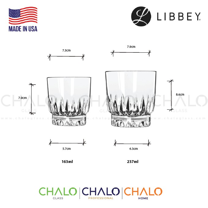 [Chính hãng] Ly thủy tinh cường lực Libbey Winchester Duratuff Rock - 163ml - 237ml - 15453 &amp; 15454 (Made in USA)