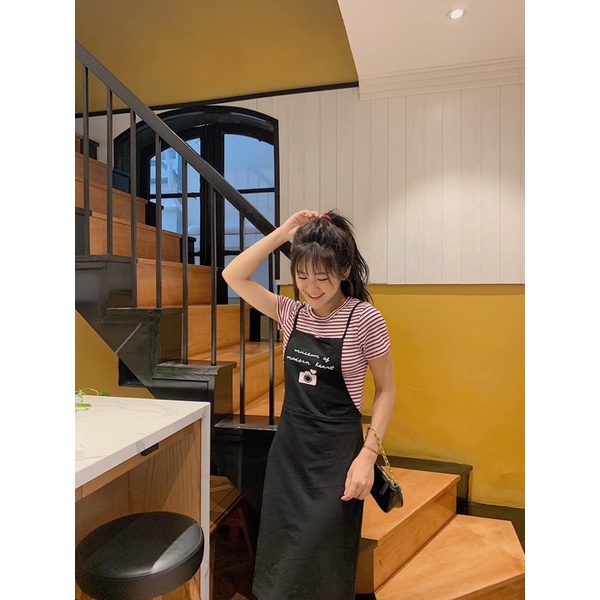 Set yếm áo cotton kẻ ngang