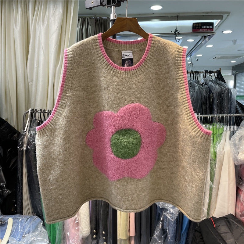 Cổ Phiếu Sẵn Sàng❤Ah F &amp; X Áo Sweater Dệt Kim Không Tay Dáng Rộng In Hoa Hồng Phong Cách Pháp Mùa Hè 2022 Cho Nữ