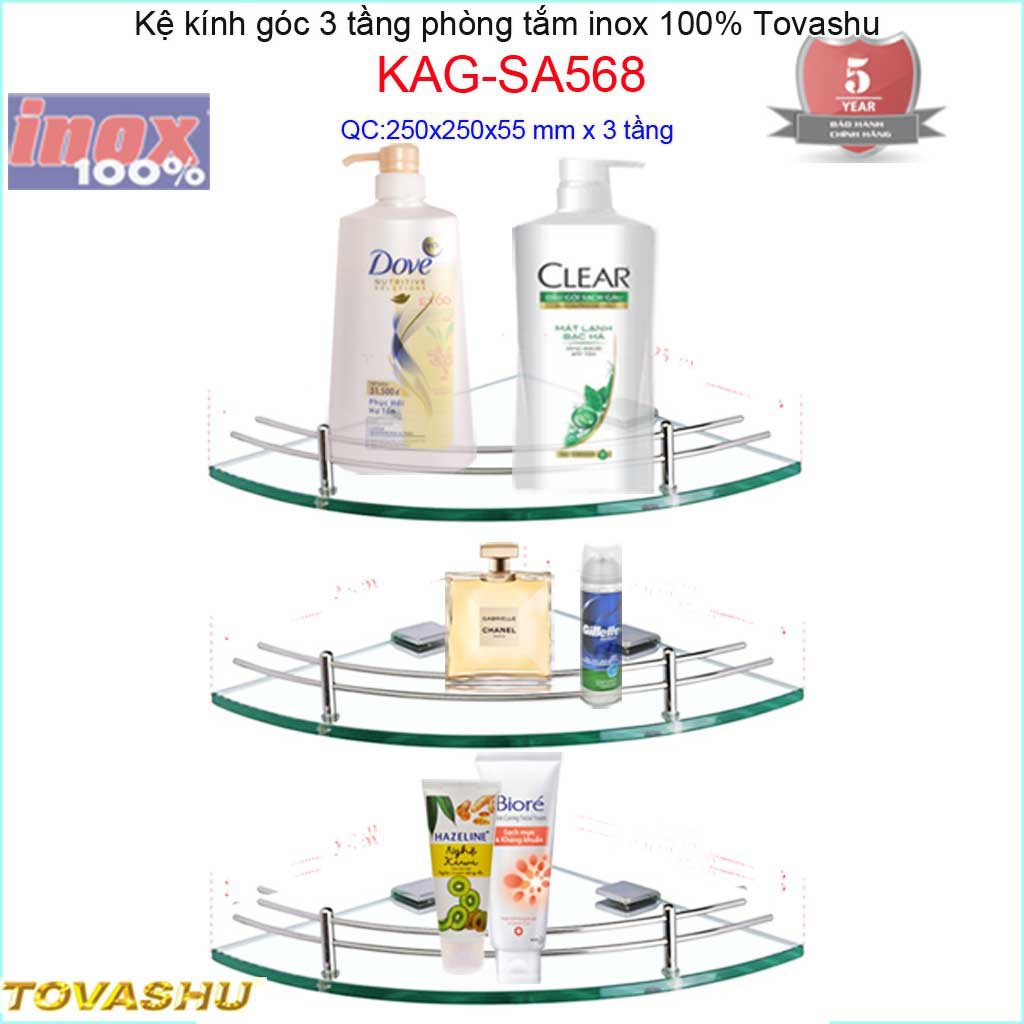 Kệ kính góc 3 tầng nhà tắm, kệ kiếng phòng tắm Tovashu KAG-SA568