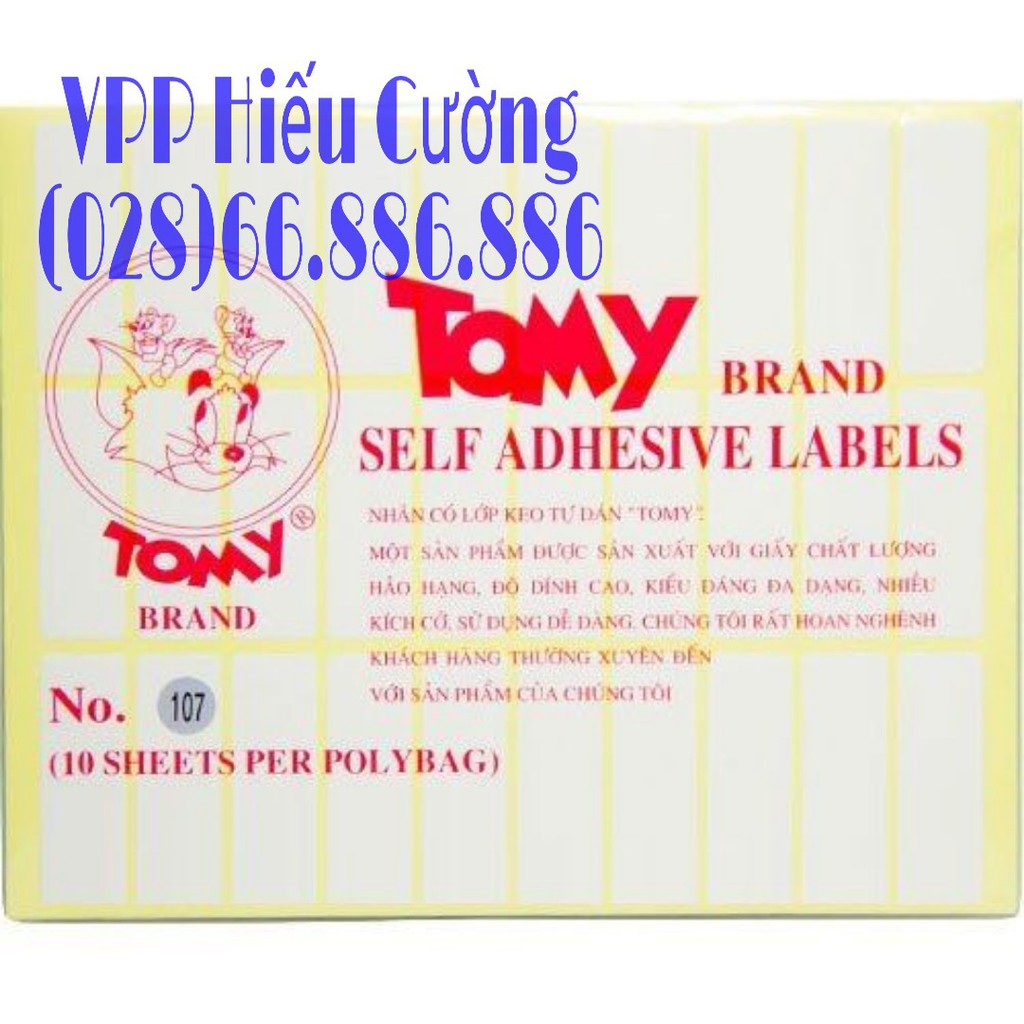 Giấy dán nhãn Tomy. Do VPP Hiếu Cường cung cấp