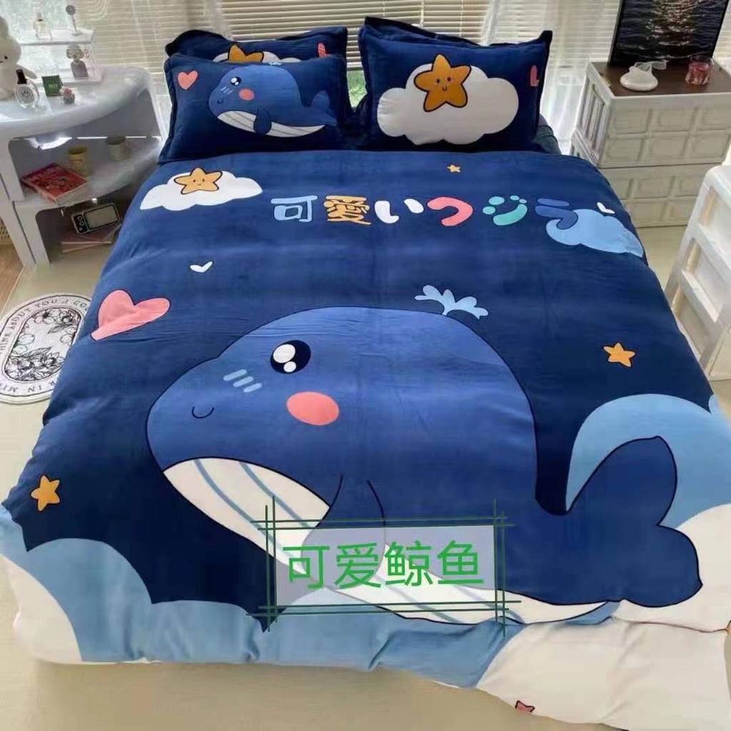 Bộ Chăn Ga Nỉ Nhung Tuyết 5D Loại 1, sét 4 món siêu cute hàng loại 1 không xổ lông