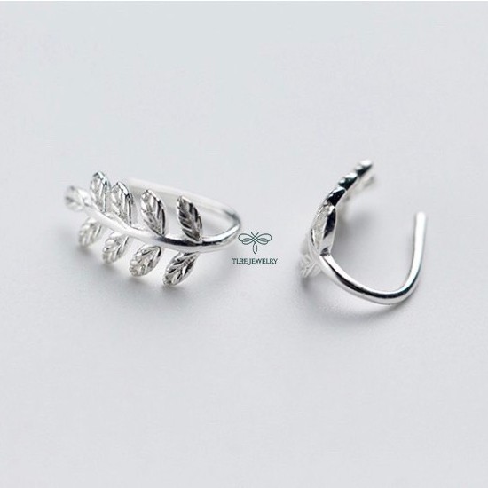 Khuyên tai bạc nữ TLEE cành lá dáng dài TleeJewelry B0374