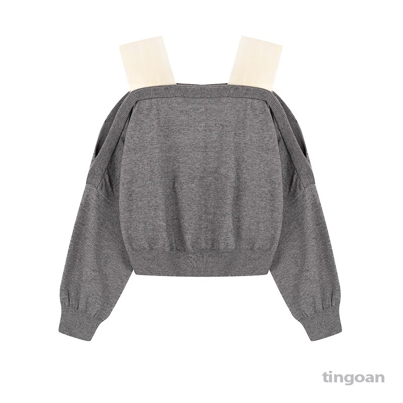 Áo len trễ vai xám tingoan TEDDY SWEATER/GR