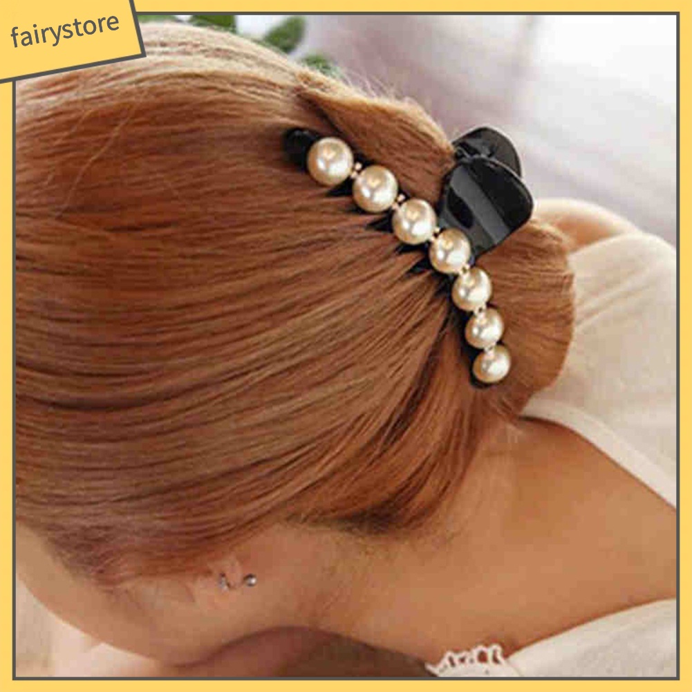 Kẹp tóc đính đá và ngọc trai giả thanh lịch dành cho nữ