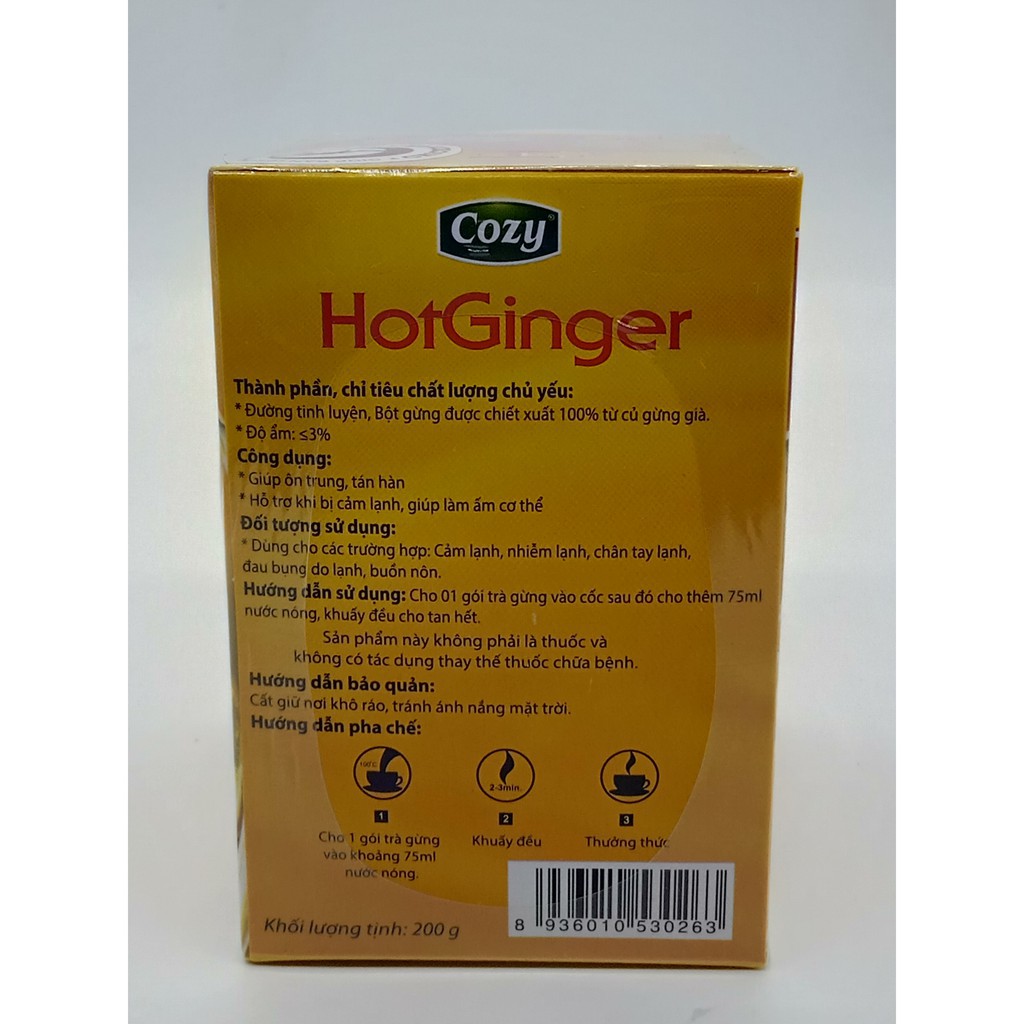 Trà gừng hòa tan Hot Ginger Cozy 200g (20 túi x 10g)