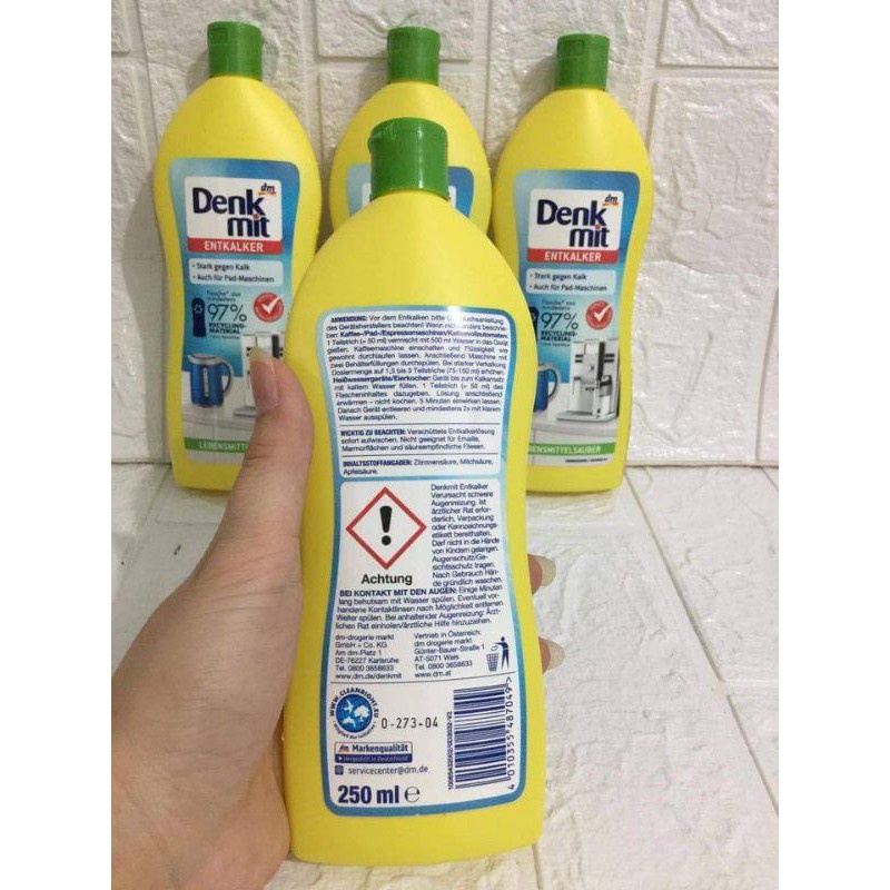 Dung dịch tẩy khử cặn canxi, vôi trong ấm nước, bình siêu tốc, máy pha cà phê Denkmit 250ml