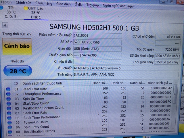 Ổ cứng 500Gb, HDD 500Gb sức khoẻ 90-99%
