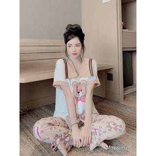 Đồ bộ ngủ ngắn tay quần dài, Đồ ngủ pijama lụa cao cấp mặc nhà DN9037