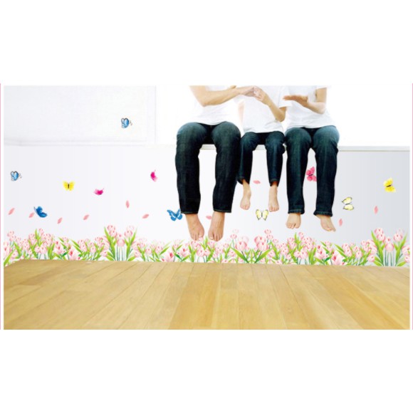 Decal trang trí chân tường Hoa lá và bướm mẫu mới