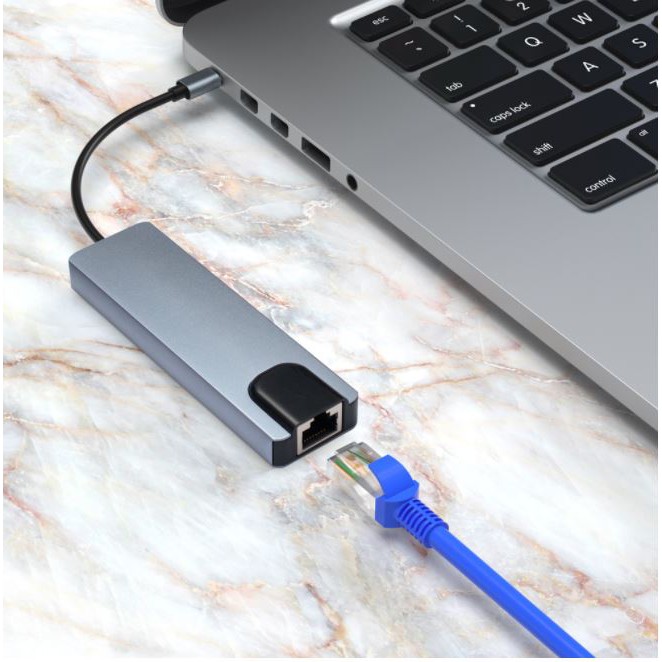 [Mã 159ELSALE hoàn 7% đơn 300K] Hub USB Type C 5 in 1 To HDMI, RJ45, 2 x USB 3.0, USB Type C - Bảo Hành 1 đổi 1