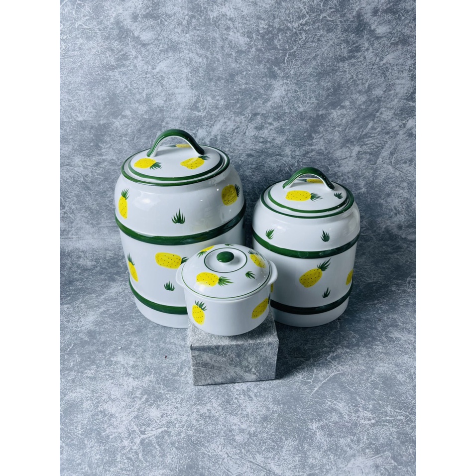 Vại Muối Dưa Cà Dung tích 2,5L, 4L, Hũ Sứ Có Nắp Hoạ Tiết Ngộ Nghĩnh, Gốm Sứ Bát Tràng