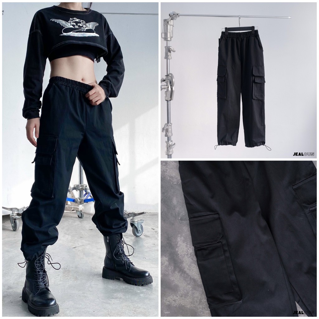 Quần jogger nữ, quần vải kaki 6 nắp túi hộp 5524