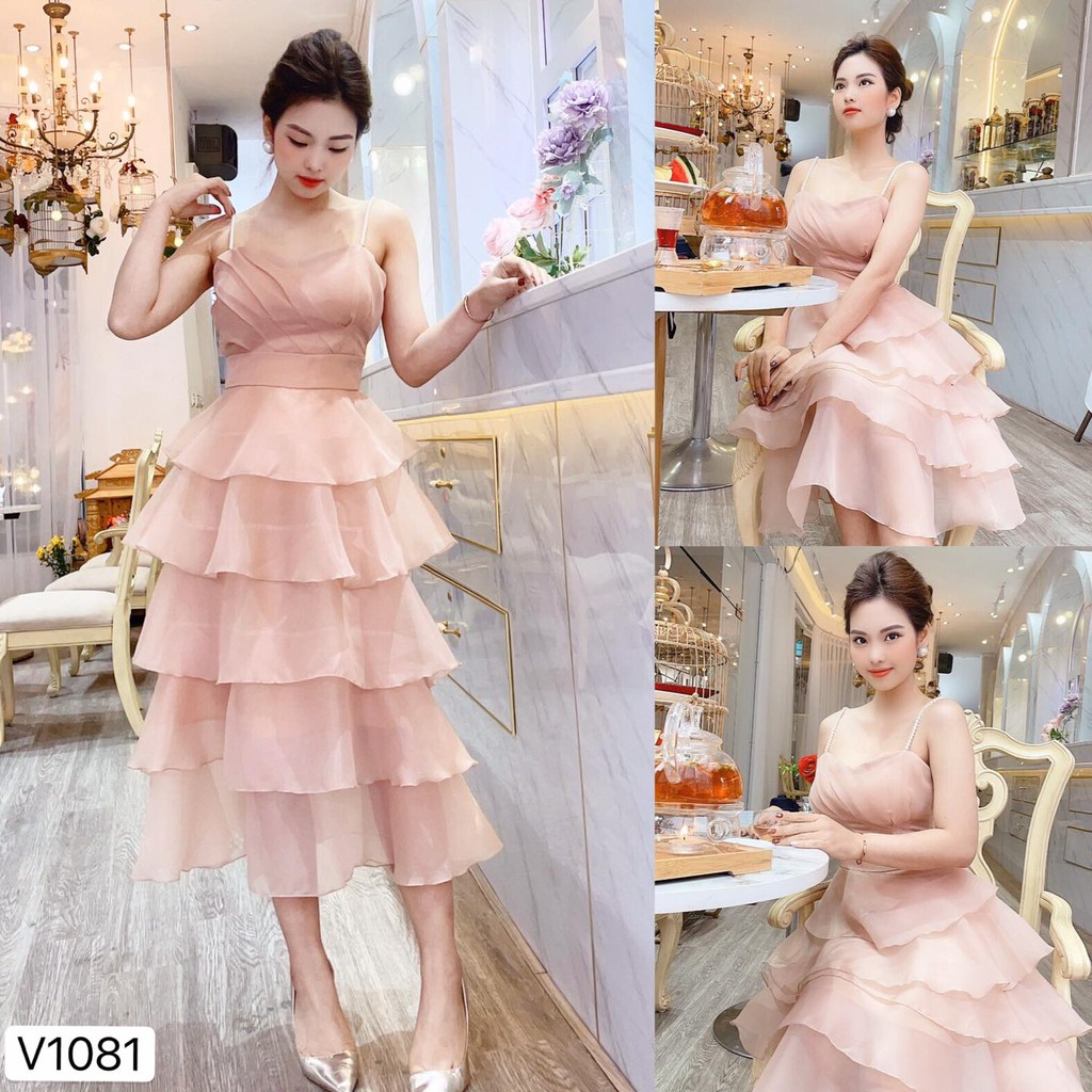 Váy be hai dây ngọc có mút ngực năm tầng kiêu xa - DVC Maidieuhuyen (kèm ảnh trải san, mẫu mặc, video thật) v1081