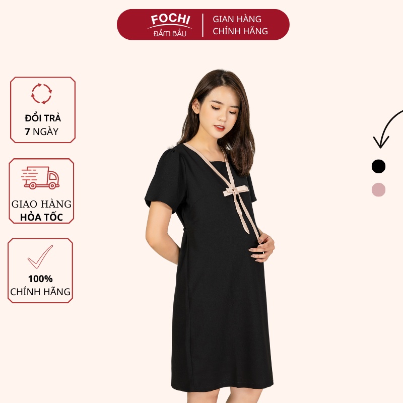 Váy Bầu Công Sở Fochi Dáng Suông, Đầm Bầu Chất Liệu Cát Lụa Hàn Cao Cấp VB158 VB159