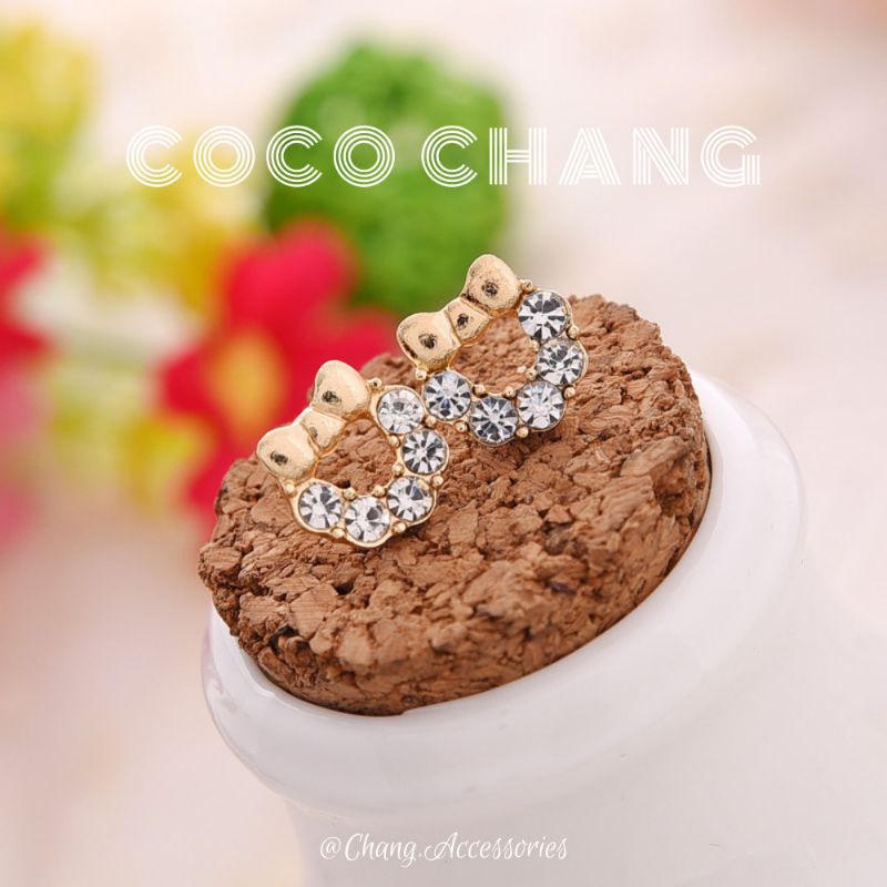 Bông tai nụ tròn đính đá kết nơ đơn giản, khuyên tai hàn quốc  cocochang Shop