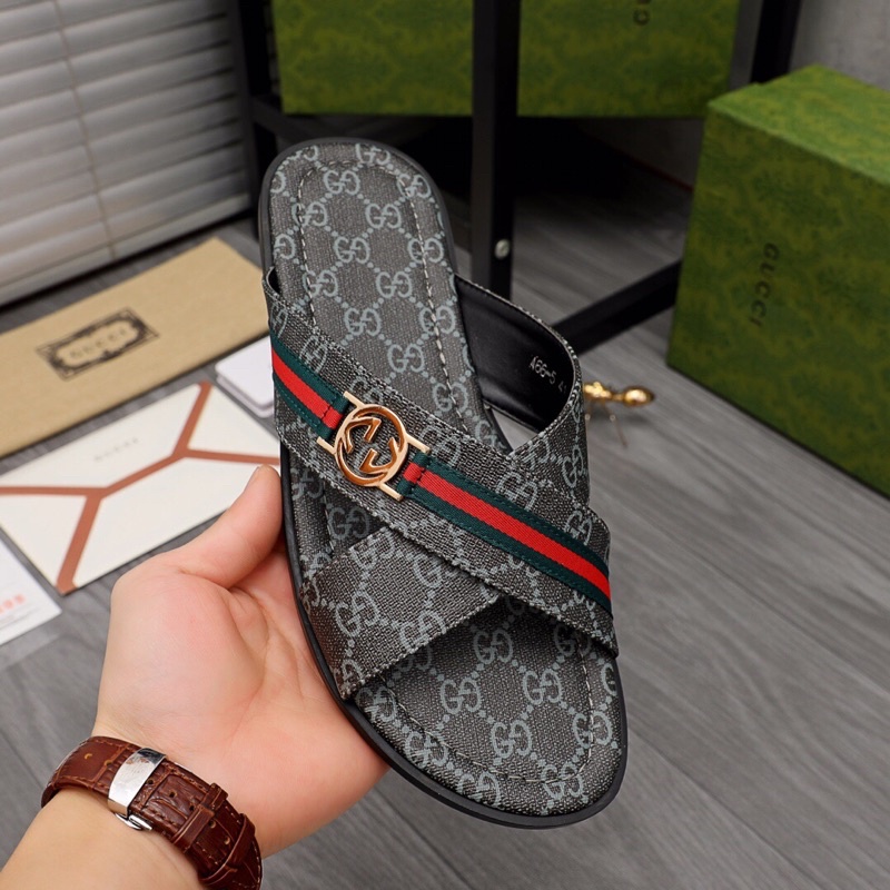 Dép quai chéo cao cấp cho nam hoạ tiết thương hiệu Gucci GC/GG mẫu mới