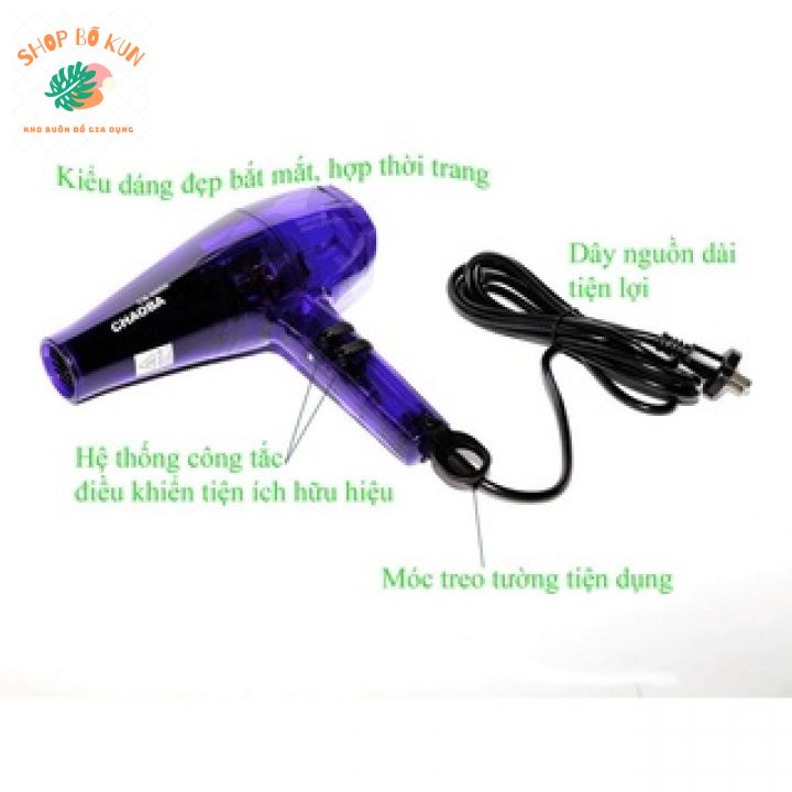 MÁY SẤY TÓC CHAOBA 6600 MÀU TÍM NÚT ĐỎ  CÔNG SUẤT 3000W SẤY KHOẺ ,SIÊU BỀN .