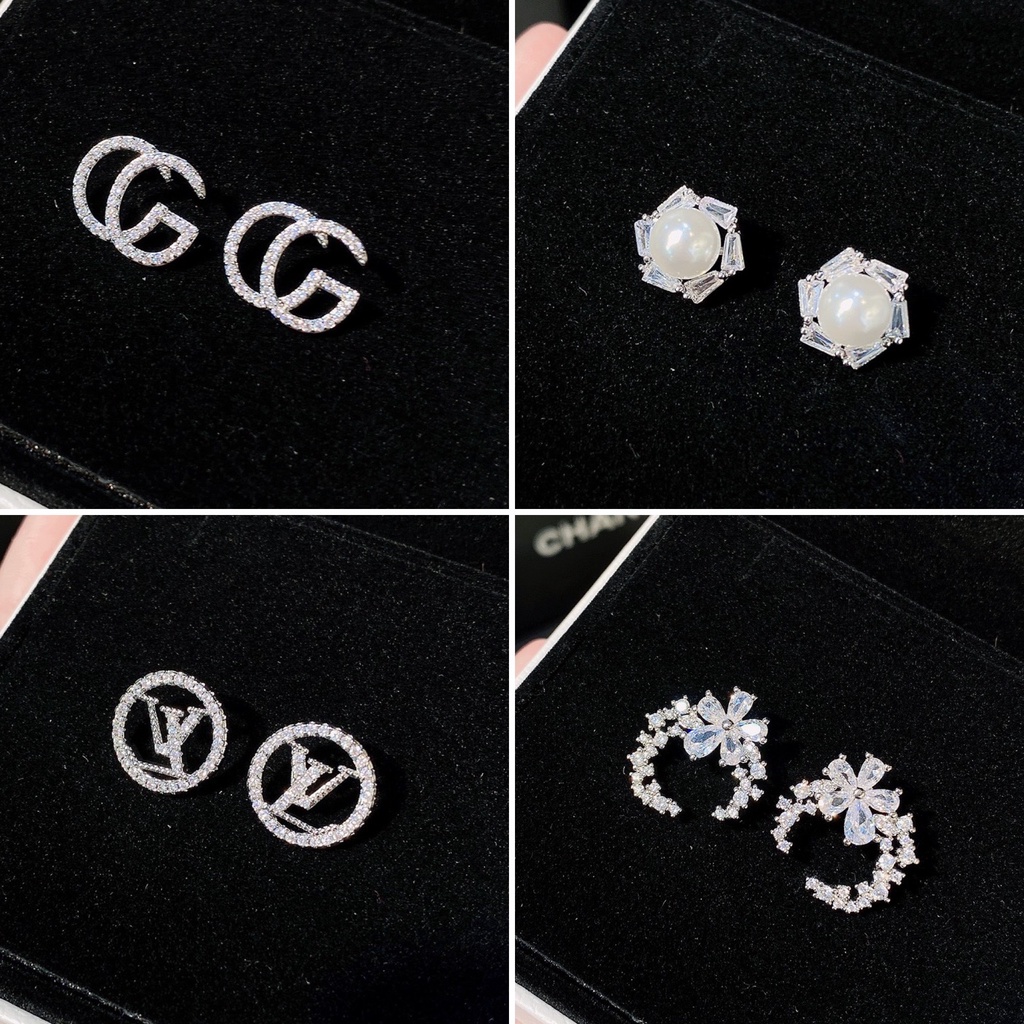 Bông tai nữ đính đá và ngọc châu nhân tạo cá tính Ròm House chuôi bạc 925 kiểu Hàn Quốc cực kỳ sang chảnh - ms49t6