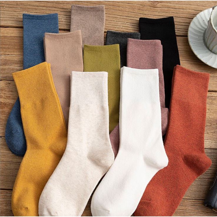 Set 10 Đôi Tất Vớ Nữ cao Cổ Trơn Đủ 10 Màu Như Ảnh