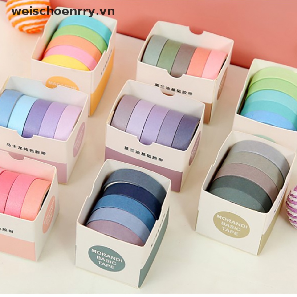 【WW】 5Rolls/box Solid Color  Tape Set Masking Tape Scrapbooking Adhesive Tape .