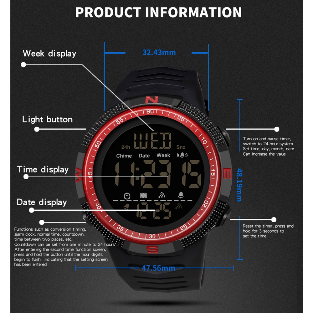 Đồng Hồ Thể Thao SANDA Chống Sốc Với Dây Đeo Da 6014