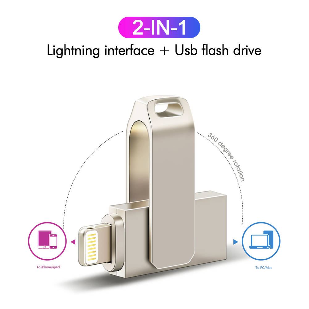 Ổ đĩa USB Flash Drive dành cho iPhone 6 / 6Plus / 7 / 7Plus / 8 / X / 11/12 Usb / Otg Lightning 2 trong 1 Ổ bút