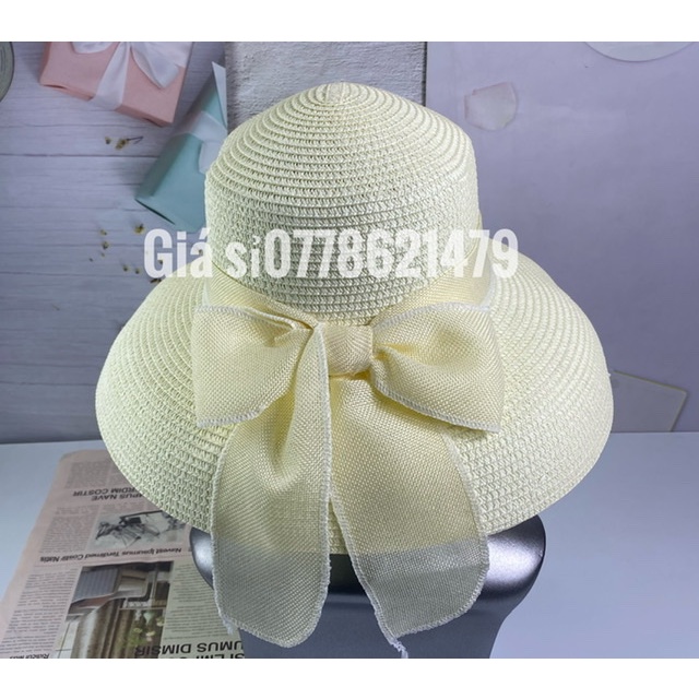 Nón vành lồng đèn cột nơ bố - miến lót nón - mũ cói đi biển du lịch cực xinh