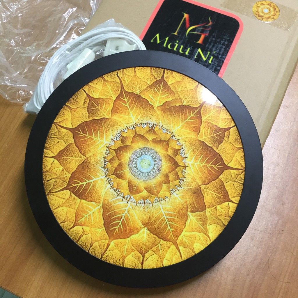 Sx -  Đèn Hào Quang - in tranh trúc chỉ 198, khung sắt, Đường kính 30cm