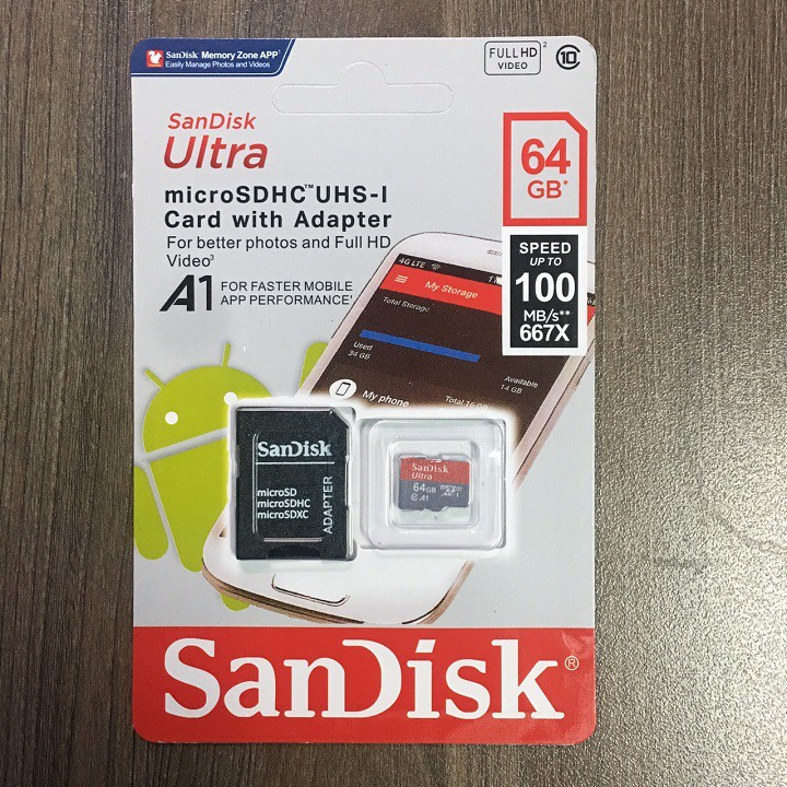 Thẻ nhớ SanDisk 64GB Chính hãng – Bảo hành 5 năm – SanDisk Ultra MicroSD – Kèm Adapter