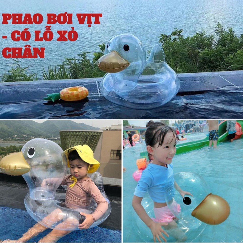Phao Bơi Bơm Hơi Hình Chú Vịt Trong Suốt Dành Cho Bé Vui Chơi