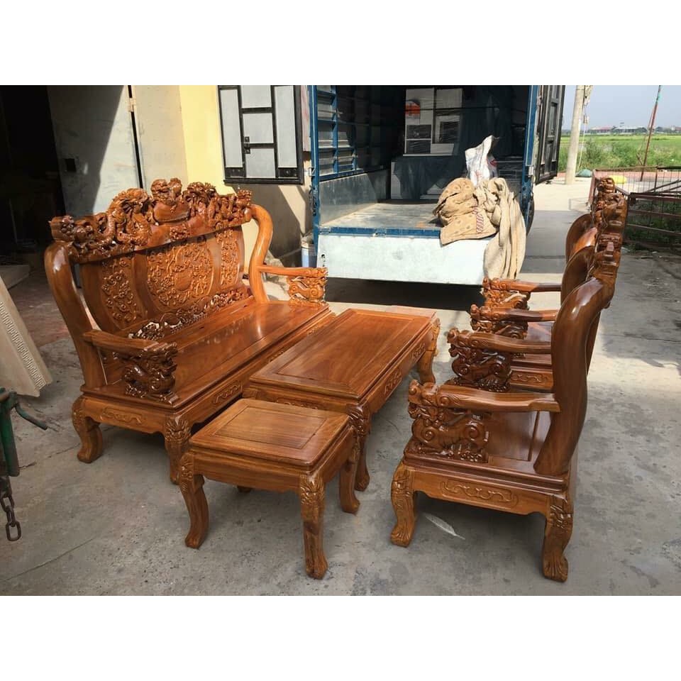 Bộ bàn ghế Nghê Đỉnh tay 12 gỗ Lim Nam Phi